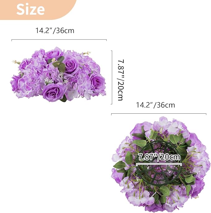 NUPTIO Flower Balls for Centerpieces Wedding: 10 Pcs 14.2 inch Diameter Artificial Flower Ball Arrangement Bouquet Centerpiece for Tables - Light Purple Fake Rose Flowers for Wedding Decor