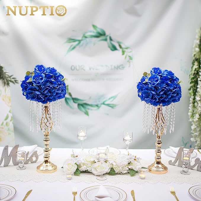 NUPTIO Royal Blue Flowers for Centerpieces: 10 Pcs 11.8 inch Diam Artificial Flower Balls for Centerpieces - Fake Flower Ball Arrangement Bouquet Rose Wedding Centerpieces for Tables Decorations