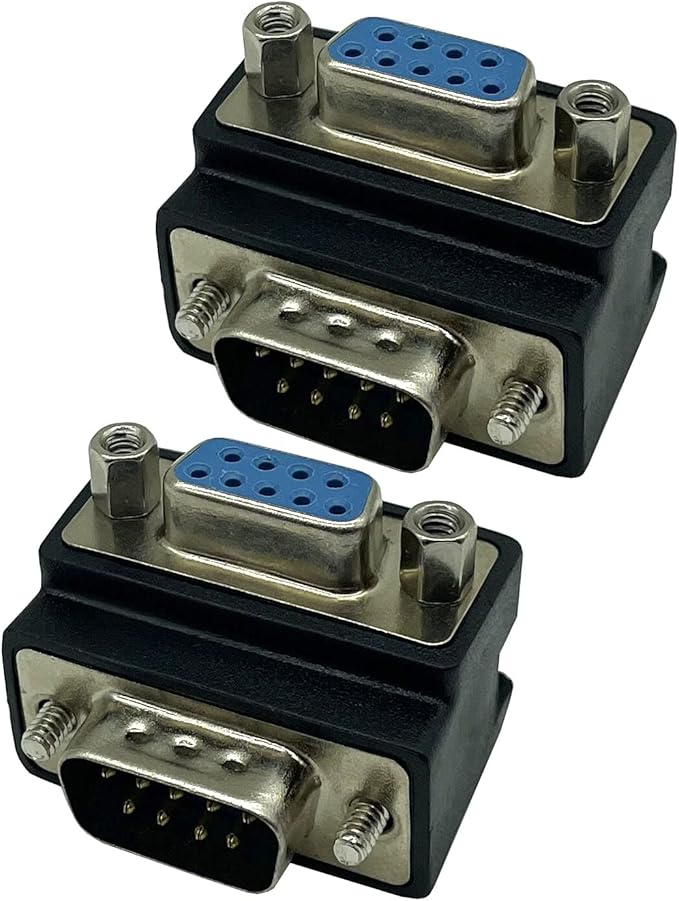 RS232 DB9 Pin Male to Female 90 Degree Changer Coupler Adapte Connecter, 90 Degree DB9 9 Pin RS 232 Serial Gender Changer Extension Converter Adapter for Serial Applications (2-Pack)