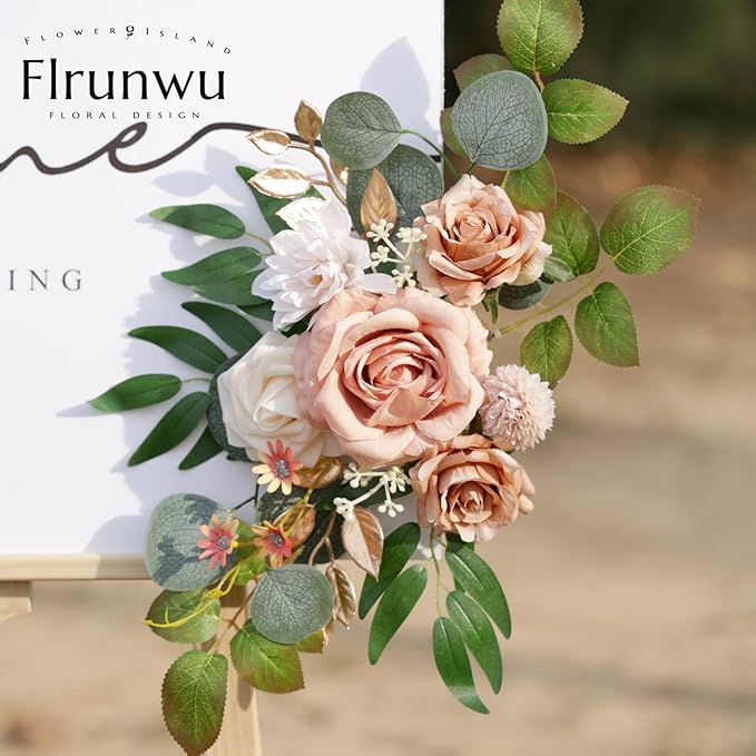 Flrunwu(Pack of 2 Artificial Flowers Decorations,Centerpieces for Wedding Reception Backdrop Decoration, Floral Decor Wall Home Entryway OutdoorDecorations (Terracotta)