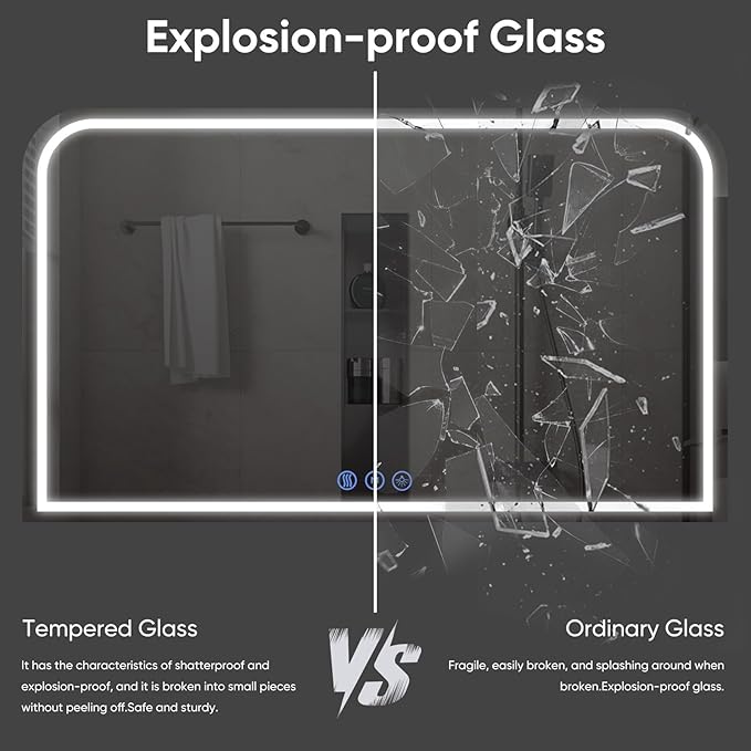 LED Bathroom Mirror, 55"x 30" LED Mirror with Lights for Bathroom, Lighted Vanity Mirrors for Wall, Anti-Fog, Dimmable, Tempered Glass, Memory Function, 3 Colors, Safe Use (White)