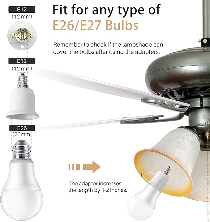 JACKYLED 5-Pack E12 to E26 Adapter, Chandelier Light Socket, Candelabra E12 to Medium Socket E26/E27 Converter Bulb Base Adapter Converter for Ceiling Fans Light, Pendant Light, Chandelier