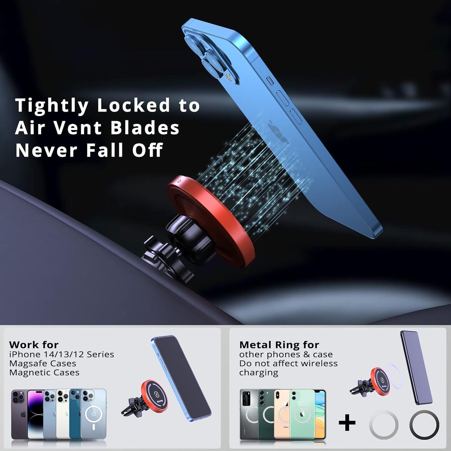 OHLPRO Magsafe Car Mount for iPhone 16, Dashboard Phone Holder Charger for 15 14 13 12 Pro/Pro Max/Plus/Mini, 15W Fast