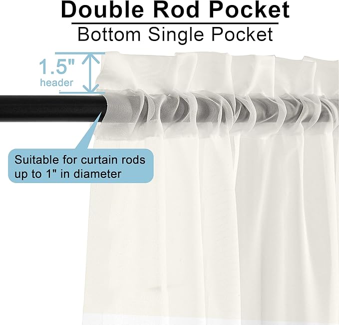 OWENIE Short Sheer Curtains 30 Inches 2 Panels Set, Kitchen Tiers Light Filtering Rod Pocket Cafe Curtains for Kitchen Bathroom Small Half Window, 42 in W x 30 in L, Ivory