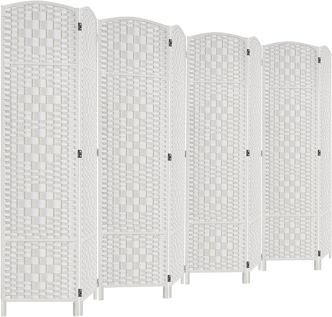 Rose Home Fashion Room Divider, 6 ft Tall Room Dividers and Folding Privacy Screens, 16in Privacy Screen 8 Panel White Space Temporary Wall Foldable Partition Separation