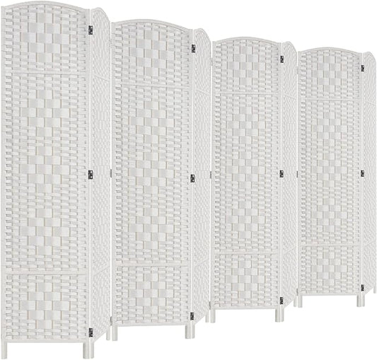 Rose Home Fashion Room Divider, 6 ft Tall Room Dividers and Folding Privacy Screens, 16in Privacy Screen 8 Panel White Space Temporary Wall Foldable Partition Separation