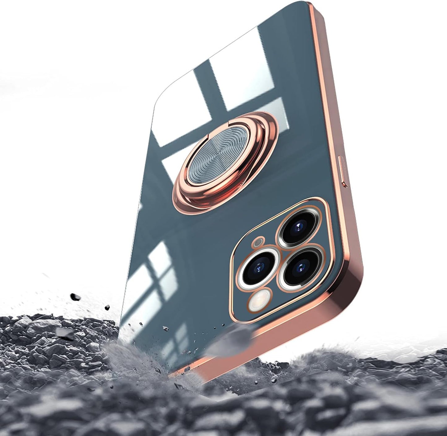 Omorro iPhone 11 Pro Max Case for Women, Bling Glitter Plating Rose Gold Slim Soft Luxury Cover with Ring Holder