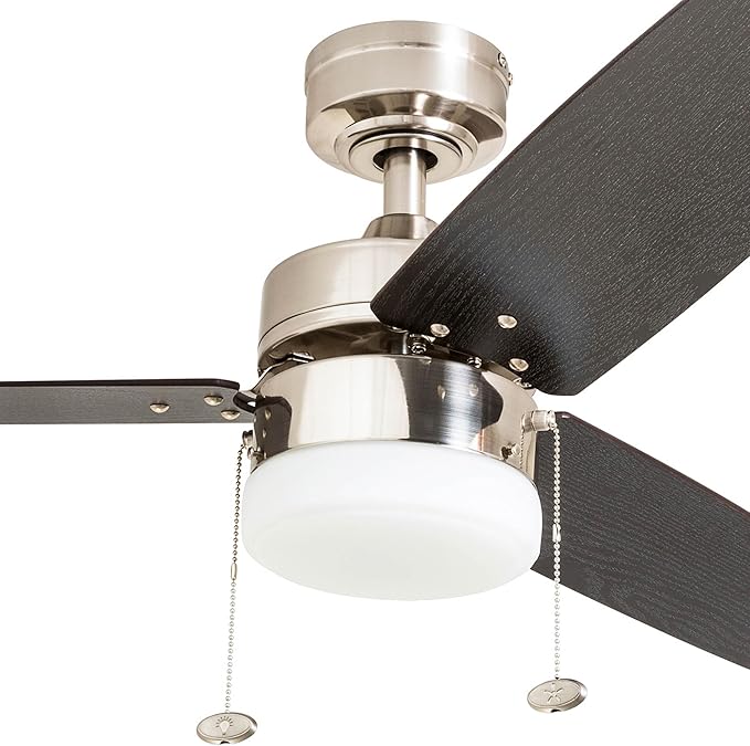 Prominence Home Reston, 42 Inch Modern Farmhouse LED Ceiling Fan with Light, Pull Chain, Dual Mounting Options, Dual Finish Blades, Reversible Motor - 51014-01 (Brushed Nickel)