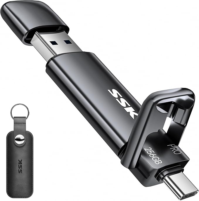 SSK 256GB SSD USB C Stick up to 1000MB/s,Fast Thumb Drive,Dual Drive Type-C + USB A 3.2 Gen 2 External Solid State Drives,USB Memory Stick for iPhone 15/PS4/Android Phone/Tablet/Windows/Mac