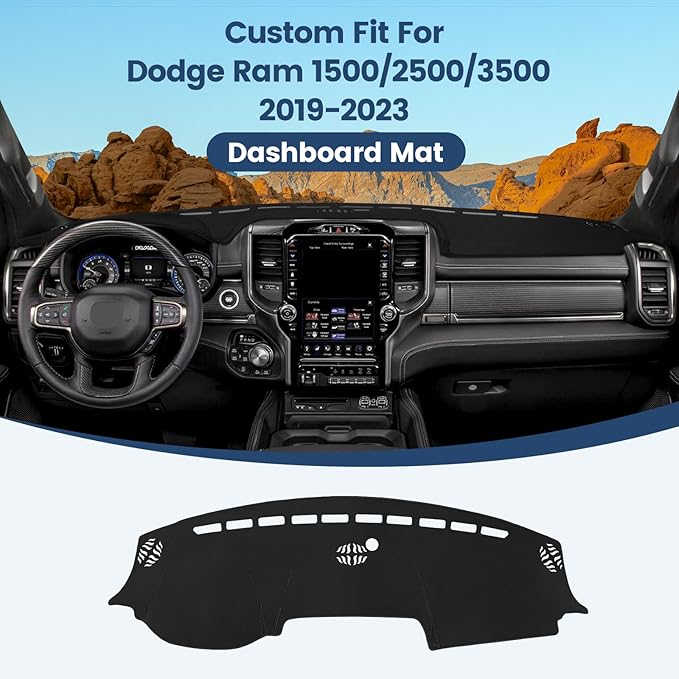 Dashboard Cover Mat Custom Fit for 2019-2023 2024 2025 2026 Dodge Ram 1500 2500 3500 Dash Cover Nonslip Flannel Dash Mat Protector Sunshade No Glare Black