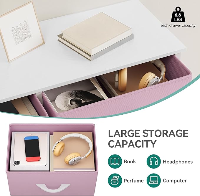 YITAHOME Pink Dresser for Bedroom, 7 Drawers Fabric Dresser, Organizer Unit for Living Room, Hallway, Closets - Sturdy Steel Frame, Wooden Top & Easy Pull Fabric Bins