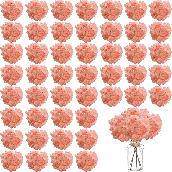 100PCS Artificial Hydrangea Flowers, Fake Flowers Silk Hydrangea Full Flowers Heads with Stems for Wedding Home Party Shop Baby Shower Decor (Xiangfei Pink)