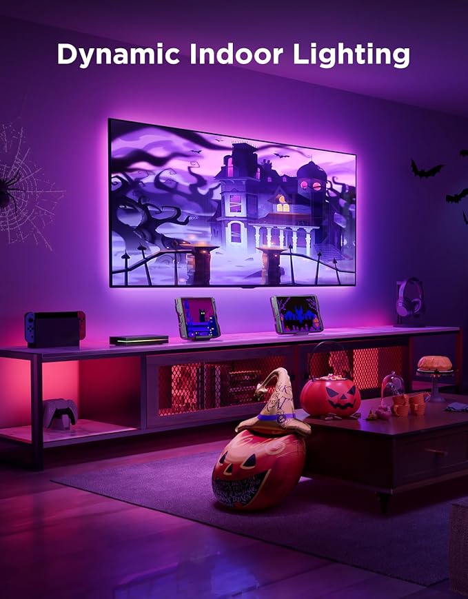 Govee HDMI 2.1 Sync Box 2, AI Sync Box with TV Backlight, Supports 8K@60Hz, 4K@144Hz, VRR and ALLM, Works with Matter and Alexa, RGBIC LED Light Strip for 55-65 inch TVs, 75 LEDs/m