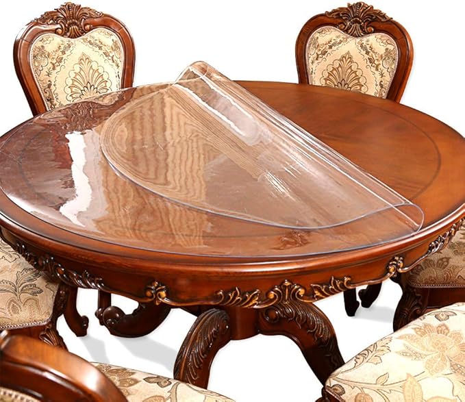 45 " Round Dia Clear Table Protector Tablecloth Cover Desk Top Pad Mat for Glass Furniture Kitchen Coffee Marble End Bed Sofa Side Bistro Bar Night Stand Corner Dinner Table Thick Plastic PVC Vinyl