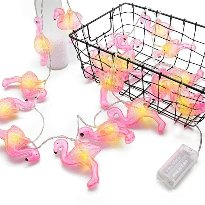 DomeStar 10Ft Pink Flamingo String Lights - LED Battery Operated Fairy Lights, Outdoor Patio Decor for Garden, Poolside, Tropical Hawaiian Luau Party Decor