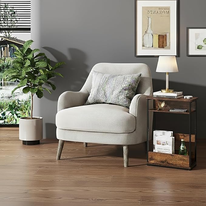 Vintage Narrow Side Table with Storage Shelf, 3 Tier Slim End Table Modern Sofa Table for Narrow and Small Spaces, 24.6 Inch Height Bedside Table Small Nightstand with Magazine Rack/Brown