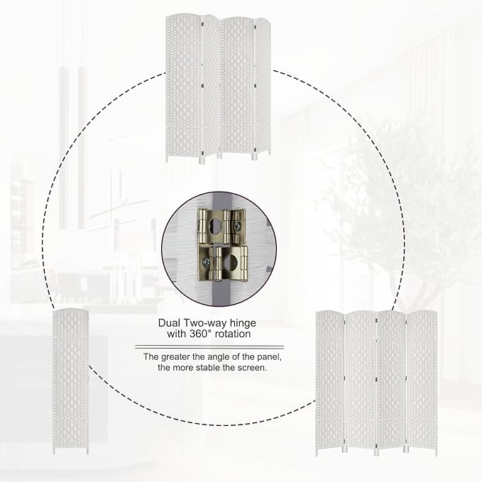 Rose Home Fashion Room Divider, 6 ft Tall Room Dividers and Folding Privacy Screens, 16in Privacy Screen 4 Panel White Space Temporary Wall Foldable Partition Separation