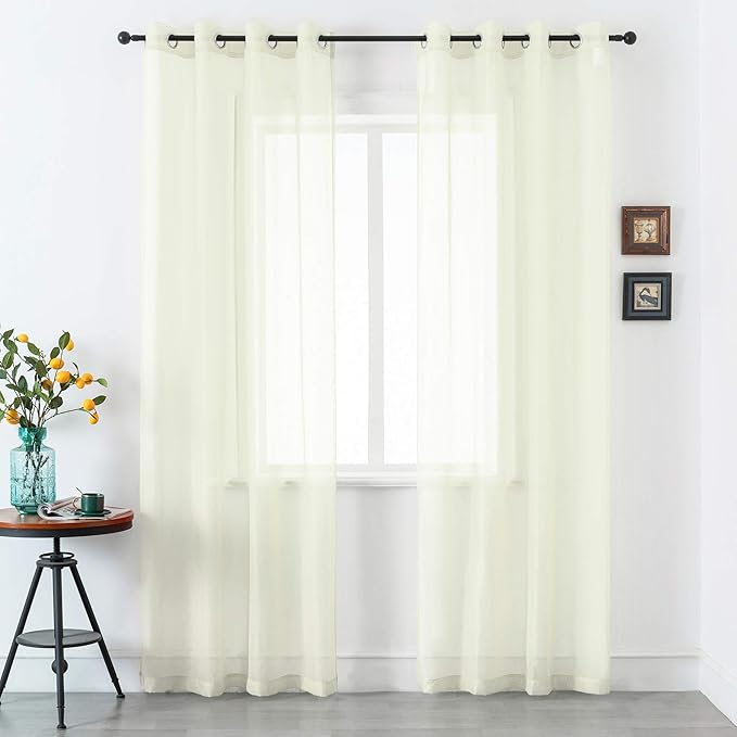 DUALIFE Cream Beige Sheer Curtains 120 Inches Extra Length for Living Room Decor 2 Panels Set Light Filtering Semi Sheer Farmhouse Style Curtains 52X120 Inch Long 10 FT Ivory