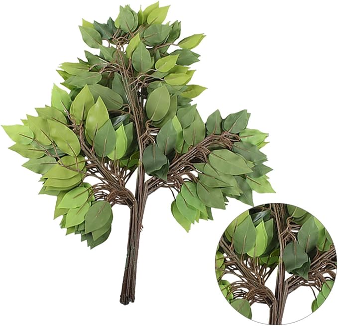 GTIDEA 12 Pcs Ficus Tree Leaves Branches Artificial Greenery Stems Silk Green Leaves Plants for Wreath Benjamina Tree Indoor Outdoor Porch DIY Wedding Christmas Party Farmhouse Wall Decor (24.04 Inch)