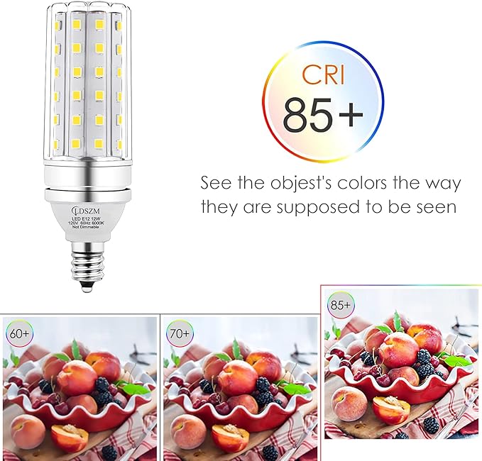 E12 LED Corn Light Bulbs, 12W Equivalent 100W, 1200 Lumen 6000K Cool Daylight White, Non-Dimmable Candelabra Base Chandelier Lights, Pack of 3