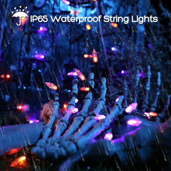 LYHOPE Orange Purple Halloween Lights Indoor, 33ft 100 LED Battery Halloween Light with 8 Mode, Timer, Waterproof Battery Operated String Lights for Home Tree Wreaths Party Yard Outdoor Holiday Decor