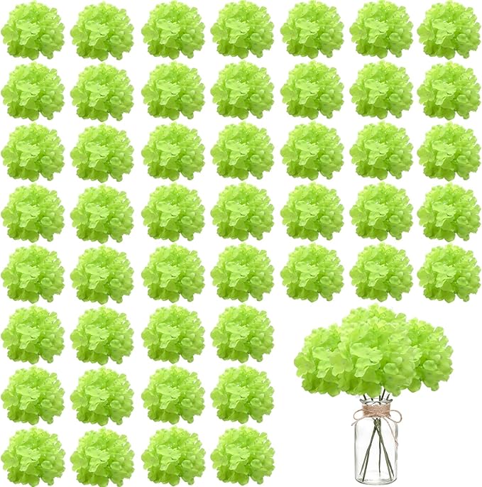 100PCS Artificial Hydrangea Flowers, Fake Flowers Silk Hydrangea Full Flowers Heads with Stems for Wedding Home Party Shop Baby Shower Decor (Green)