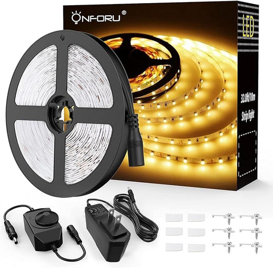 Onforu LED Strip Lights Warm White,32.8ft Dimmable 3000k Led Lights for Bedroom,Soft White Rope Light,2835 LEDs 12V Flexible Strip Tape Easter Lighting for Under Cabinet,Home,Kitchen,Bedroom,Christmas
