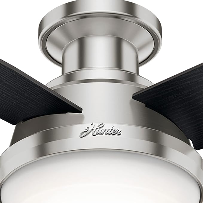 Hunter 44 inch Indoor Ceiling Fan with LED Light and Remote Control - Modern Ceiling Fan, Low Profile Mount, 4 Black Oak Blades, For Bedroom, Living Room, or Kitchen - Dempsey 59243, Brushed Nickel