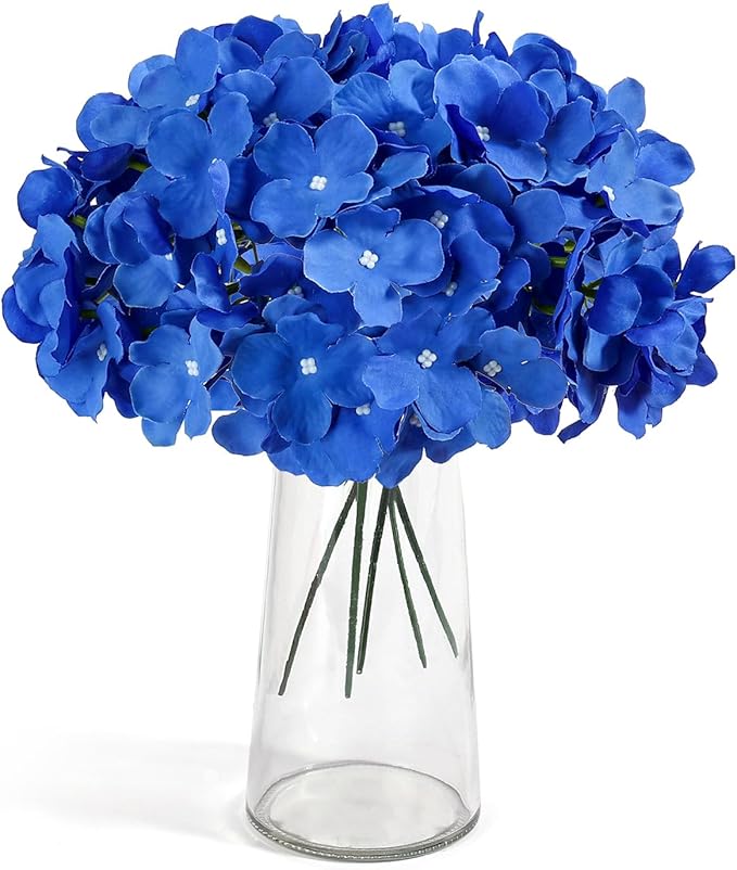 Auihiay 64PCS Royal Blue Hydrangea Artificial Flowers, Silk Hydrangea Heads with Stems, Fake Flowers for DIY Wedding Centerpiece, Home, Party, Baby Shower, Garden Decoration
