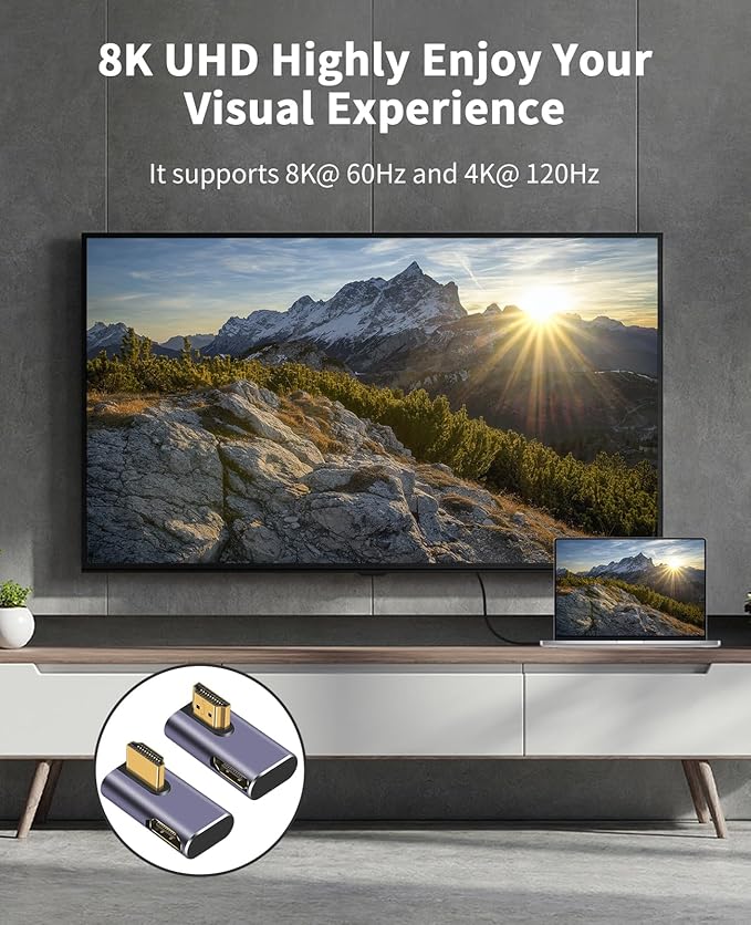 Poyiccot 8K HDMI 90 Degree Adapter, 270 Degree Left and Right Angle HDMI 2.1 Adapter, Male to Female Extender, 48Gbps, 8K@60Hz for HDTV Laptop PS5 Xbox, 2-Pack