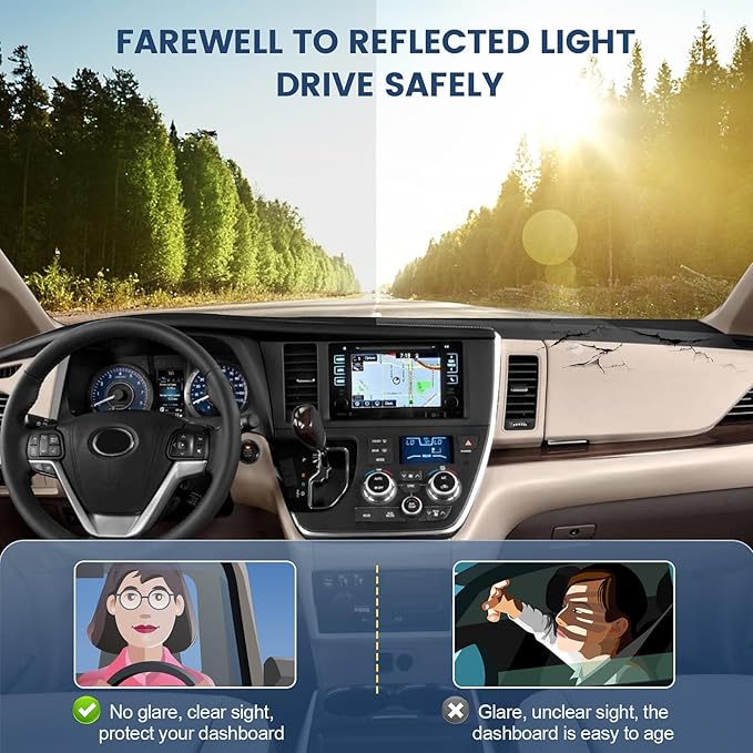 Dashboard Cover Mat Custom Fit for 2015 2016 2017 2018 2019 2020 Toyota Sienna Dash Cover Nonslip Dash Mat Protector Sunshade No Glare Black