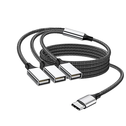 USB C to Triple USB Cable Splitter 3.3Ft,USB C Male to 3USB Female Cable Adapter 1m, TypeC to Three TypeA Y Charging Cable, Multiple Hub for Laptop, Tablet, Telephone,Flash Disk, Gaming Consoles
