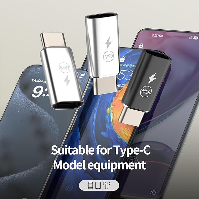 65W Lightning to USB C Adapter Fast Charger Adaptor (3pack) for iPhone 17 16 15 Pro Max Lighting Female Type C Male Port Converter Accessories for Ipad Compatible with Samsung Cable Connector