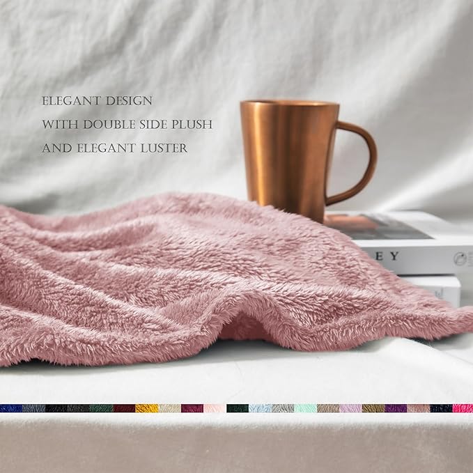 Exclusivo Mezcla Plush Fuzzy Fleece Bed Blanket King Size, Super Soft, Fluffy and Warm Blankets, Suitable for All Seasons (Dusty Pink, 90x104 Inches)