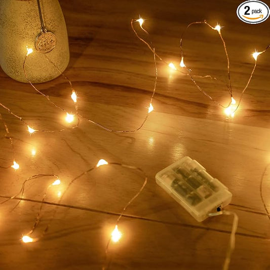Mikasol Fairy Lights Battery Operated, 2 Packs Mini 3*AAA Battery Powered Copper Wire Led Starry String Lights Firefly Lights for Bedroom, Christmas, Parties, Decoration (5m/16ft Warm White)