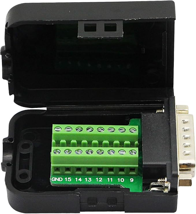 CERRXIAN DB15 Breakout Connector - DB15 Screw Wiring Terminal Signal Module Breakout PCB Board with Plastic Case & Nuts (Black) (MN)
