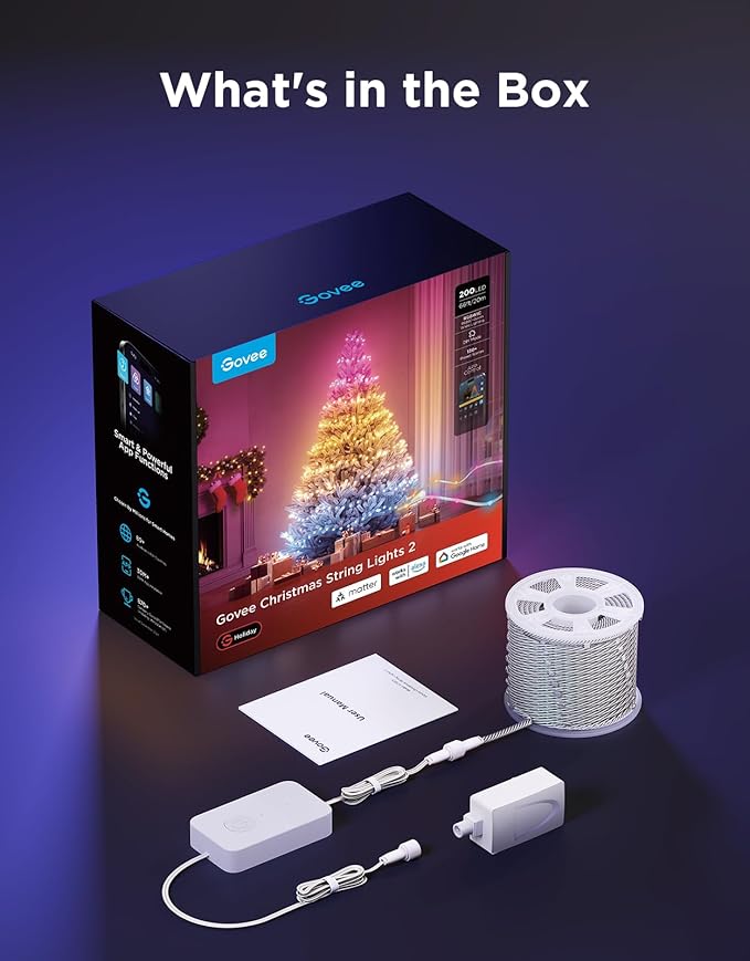 Govee Christmas Lights 2, RGBWIC 66FT 200LEDs Holiday String Lights with Shape Mapping Function, Smart LED Decoration for Indoor Outdoor Tree, 130+ Preset Scenes, Voice and APP Control, Clear Wire