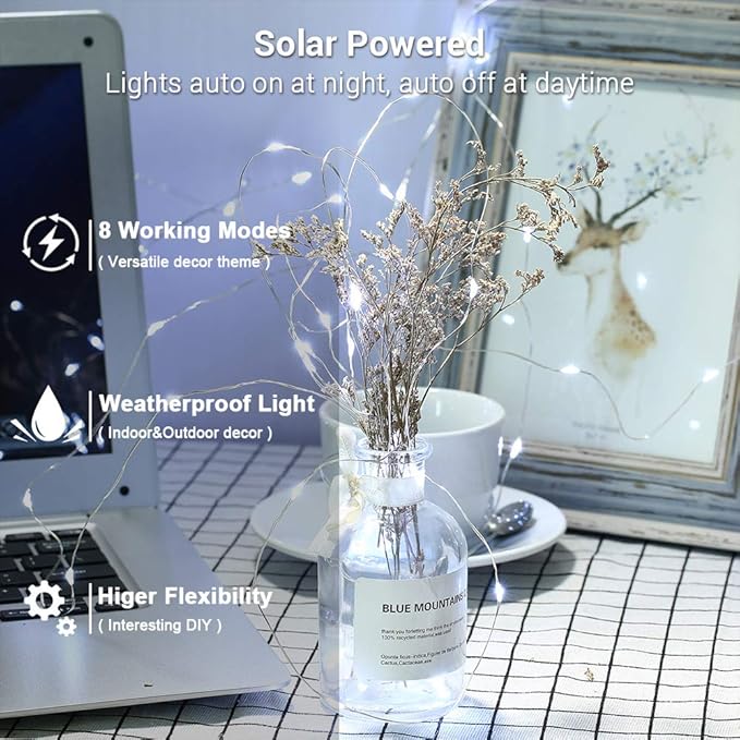 Brizled Outdoor Solar Fairy Lights 2 Pack, Total 132FT 400 LED Solar String Lights, 8 Modes Solar Christmas Lights with Memory Waterproof Outside Twinkle Lights for Indoor Wedding Party Cool White