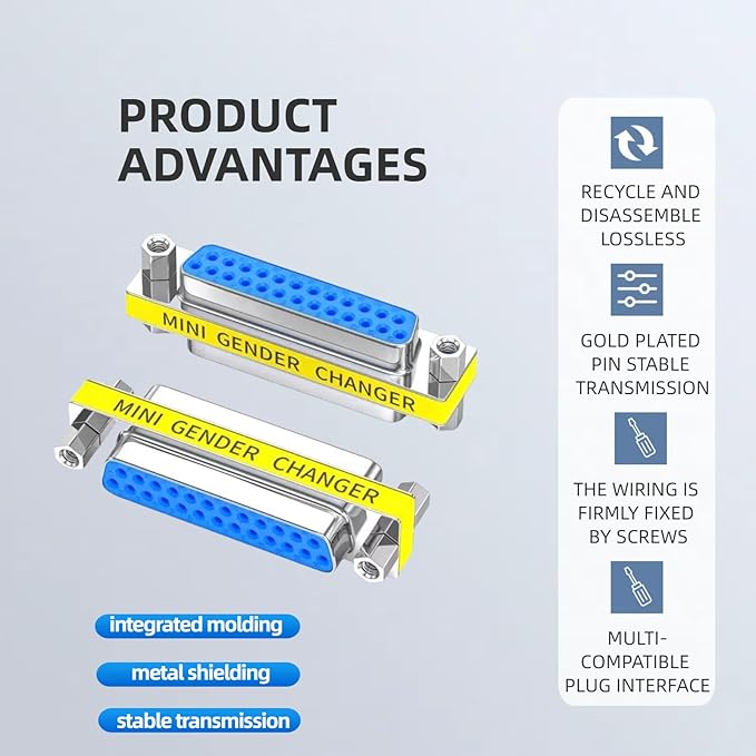 db9 Connector Null Modem Adapter，25-Pin Serial vga Adapter RS232 db9 Gender Changer,for Computer and Industrial Device Data Transfer(F-F（2P-25 Pin）)