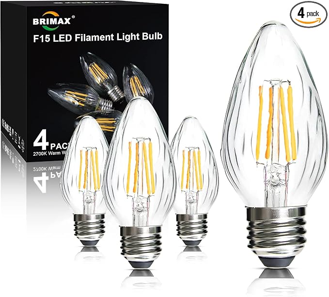 BRIMAX F15 4W Led Porch Light Bulbs Outdoor, Equivalent 40W Incandescent Bulb, E26 Medium Base Dimmable 2700K Warm White Flame Wrinkle Glass, LED Post Bulbs for Ceiling Fan and Lantern Lamp, 4Pack