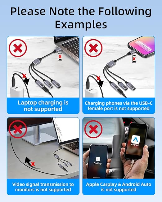 USB C Splitter Cable 3 Port 1 Male to 3 Female,1 in 3 Out USB C Extender Hub Data & Power Charging USB 2.0 Extension Cable for Car,Laptop,Keyboard,Mouse(25CM)