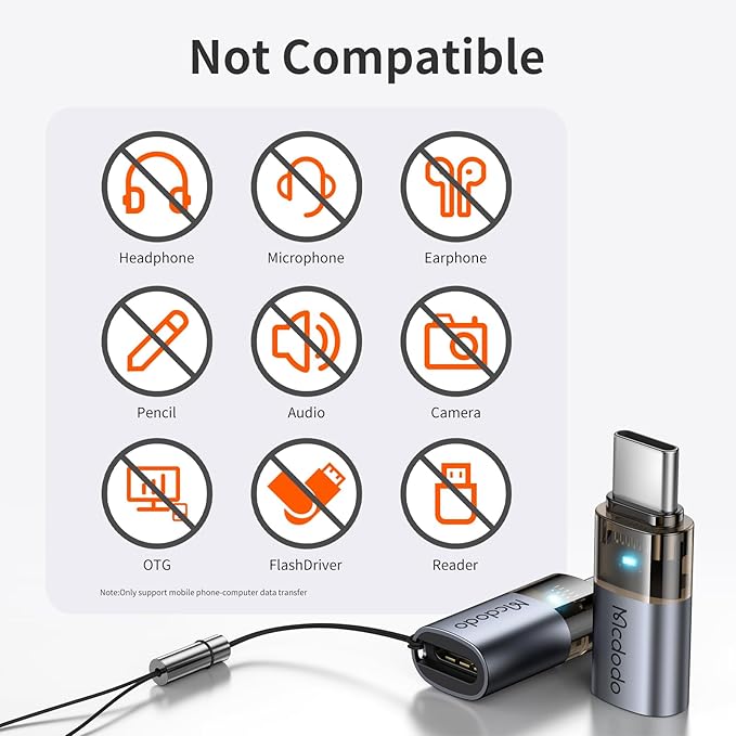 mcdodo 60W Lightning to USB-C Adapter with Lanyard, Lightning Female to Type-C Male Adapter PD Fast Charging iPhone Charger Cable Converter for iPhone 16 15 Series, iPad,MacBook
