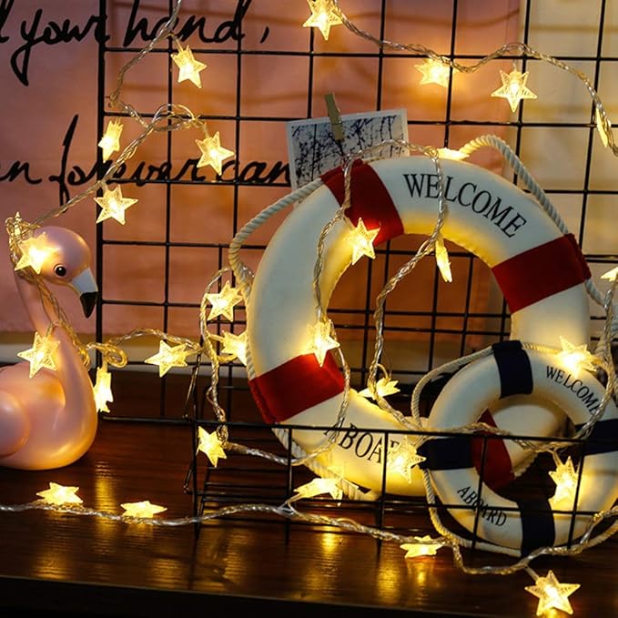 ANJAYLIA 20 LED Star String Lights 10 FT Fairy Christmas Lights Battery Operated for Indoor & Outdoor, Party, Wedding and Holiday Decorations Warm White