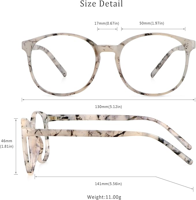 LifeArt Round Blue Light Blocking Glasses, Computer Glasses, Gaming Glasses, TV Glasses for Women Men (Marble, 4.25 Magnification)