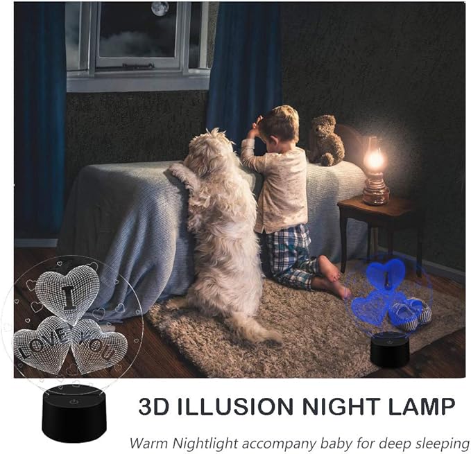 AZIMOM 3D I Love You Illusion lamp LOVE Shape Night Light 16Colors Changing Smart Touch Remote Control Optical Illusion Bedside Lamps Bedroom Home Decoration for Kids Boys & Girls Women Birthday Gifts