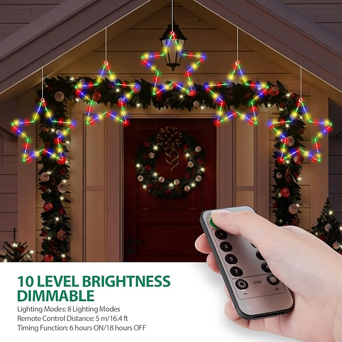 MAOYUE Window Lights 3 Pack Christmas Window Star Lights with Timer Battery Operated Christmas Decorations 8 Lighting Modes with 3 Remote Controls for Outdoor, Indoor, Porch, Party, Colorful