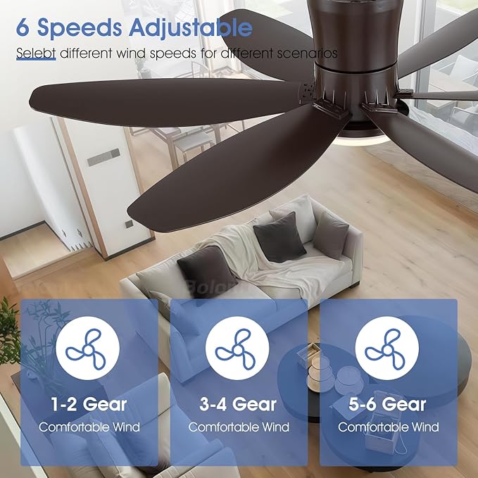 48In Ceiling Fans with Light and Remote/APP Control, 6-Blade Reversible Motor Ceiling Fan, 3-Color Dimmable Lighting, All-Brown Finish