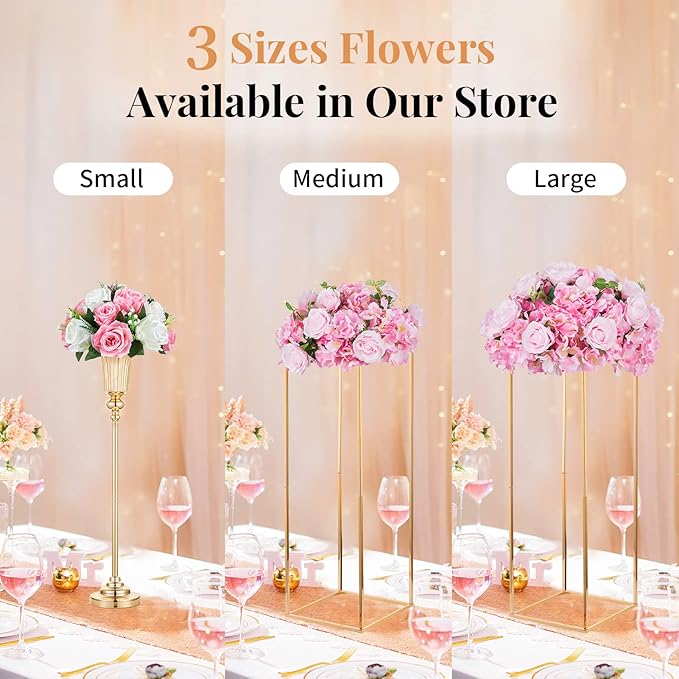 NUPTIO Flower Ball Arrangement Bouquet - 10 Pcs 14.2 inch Diameter Pink Fake Flowers Roses Balls for Centerpieces Tables - Artificial Rose Arrangements for Wedding Centerpiece Table Decorations