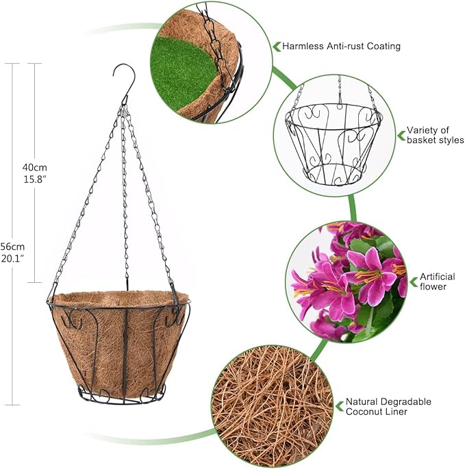 INQCMY Artificial Hanging Flowers in Basket for Summer Outdoor Porch Decoration,UV Resistant Fake Silk Violet in Planter Realistic for Outside Home Patio Balcony Garden Yard Decor
