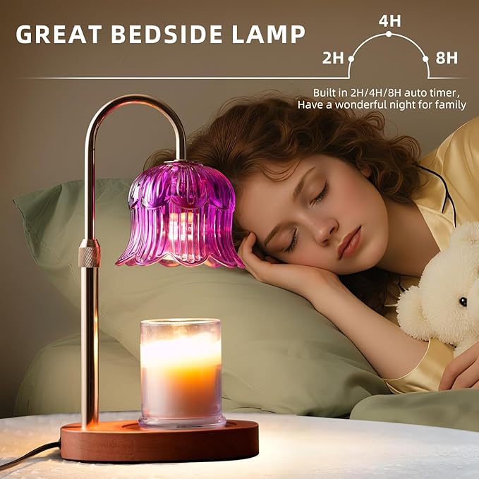 Candle Warmer Lamp with Timer: Dimmable Candle Warmer Lamps Height Adjustable Purple Flower Candle Lights